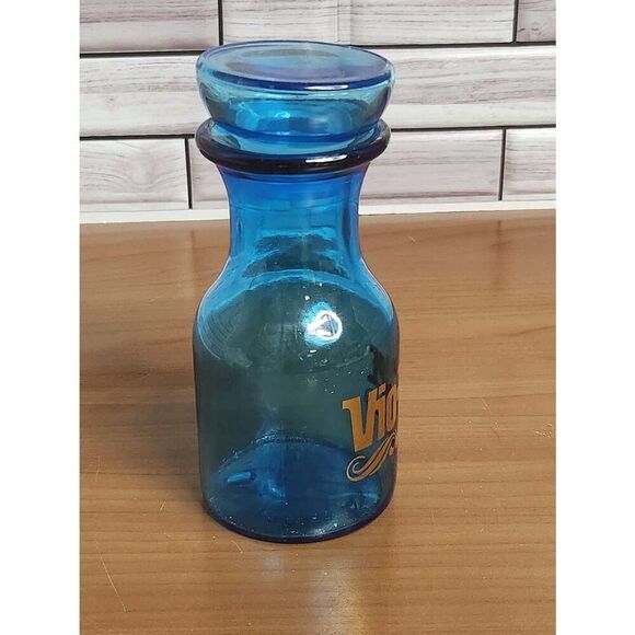 Vintage Turquoise Glass Belgium Jar Blue Apothecary VIO-BEC Bottle With Lid Made - Picture 2 of 7